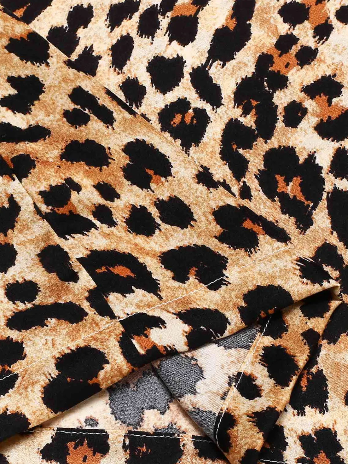 New Retro Stage 1960s Halter V-Neck Leopard Dress Brown