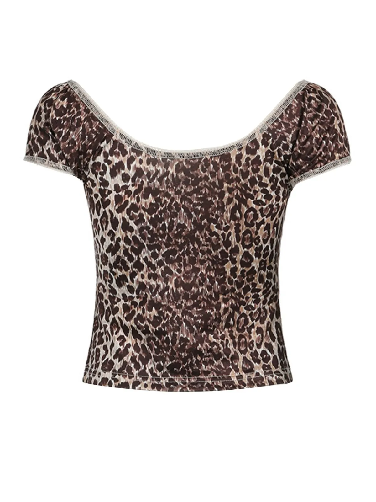 Clearance Retro Stage 1980s Leopard Deep V-Neck Tank Top Brown