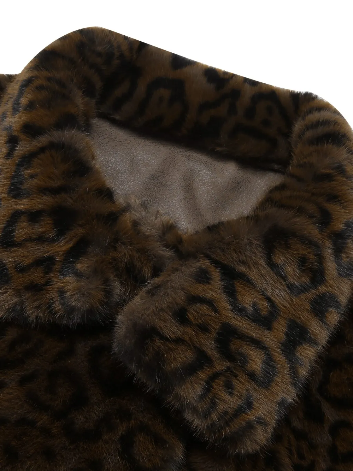 Best Retro Stage Brown 1950s Leopard Lapel Faux Fur Coat