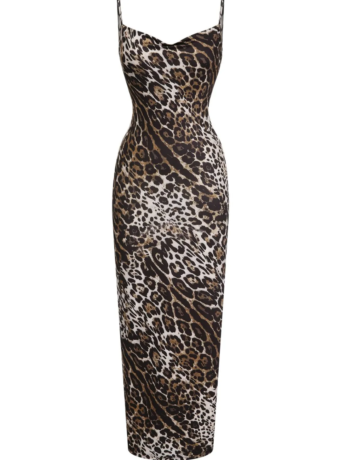 New Retro Stage 1960s Leopard Spaghetti Straps Backless Dress Brown
