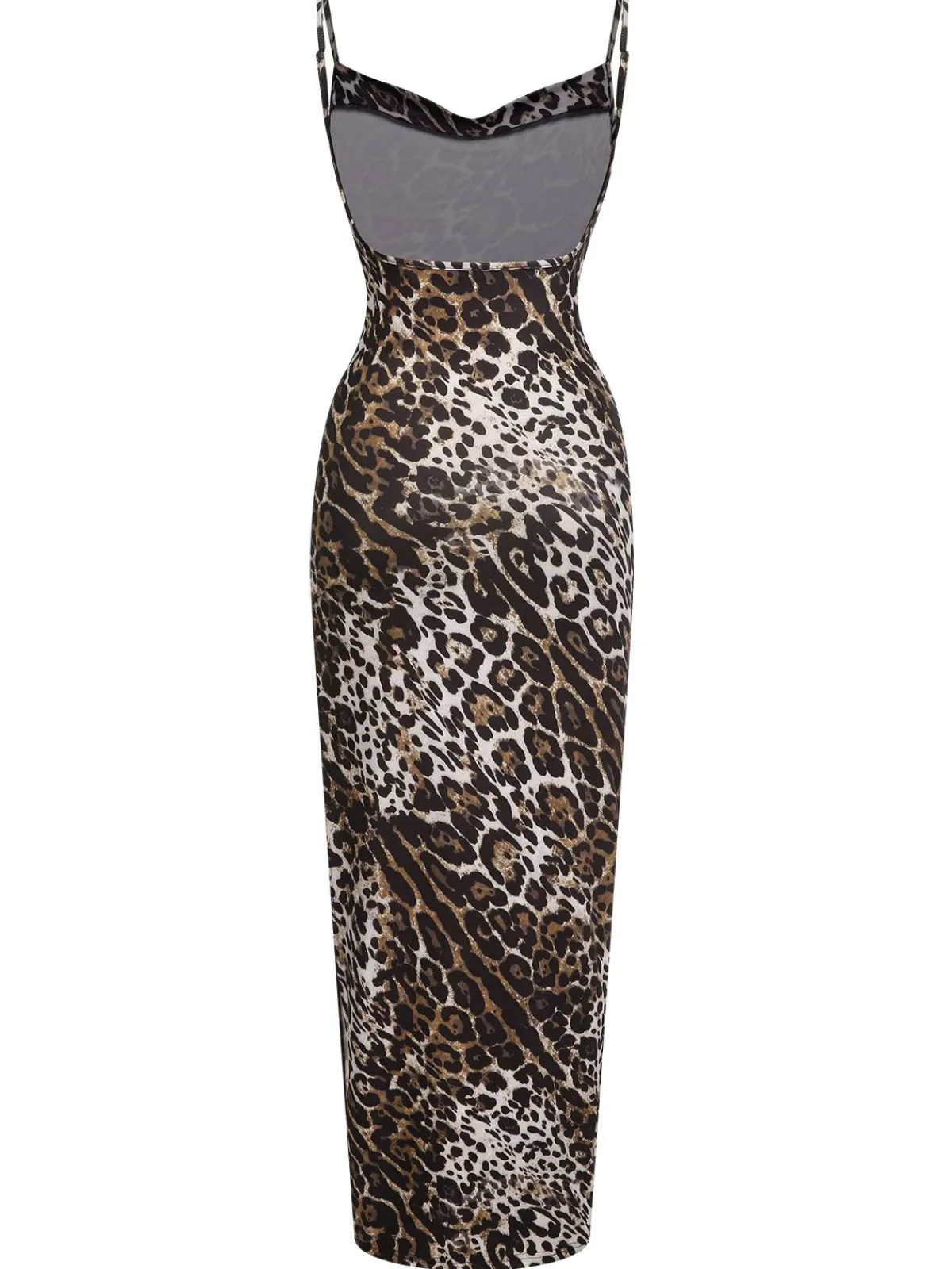 New Retro Stage 1960s Leopard Spaghetti Straps Backless Dress Brown