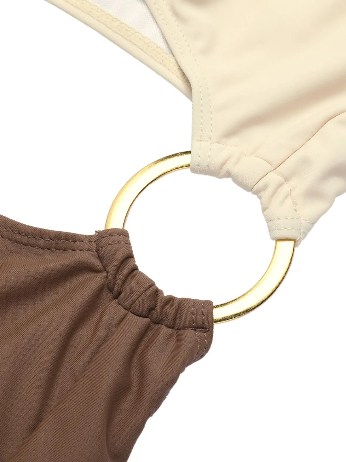Discount Retro Stage 1930s Metal Button One-Shoulder Swimsuit Brown