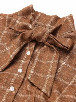 Sale Retro Stage 1960s Plaid Patchwork Pencil Dress Brown