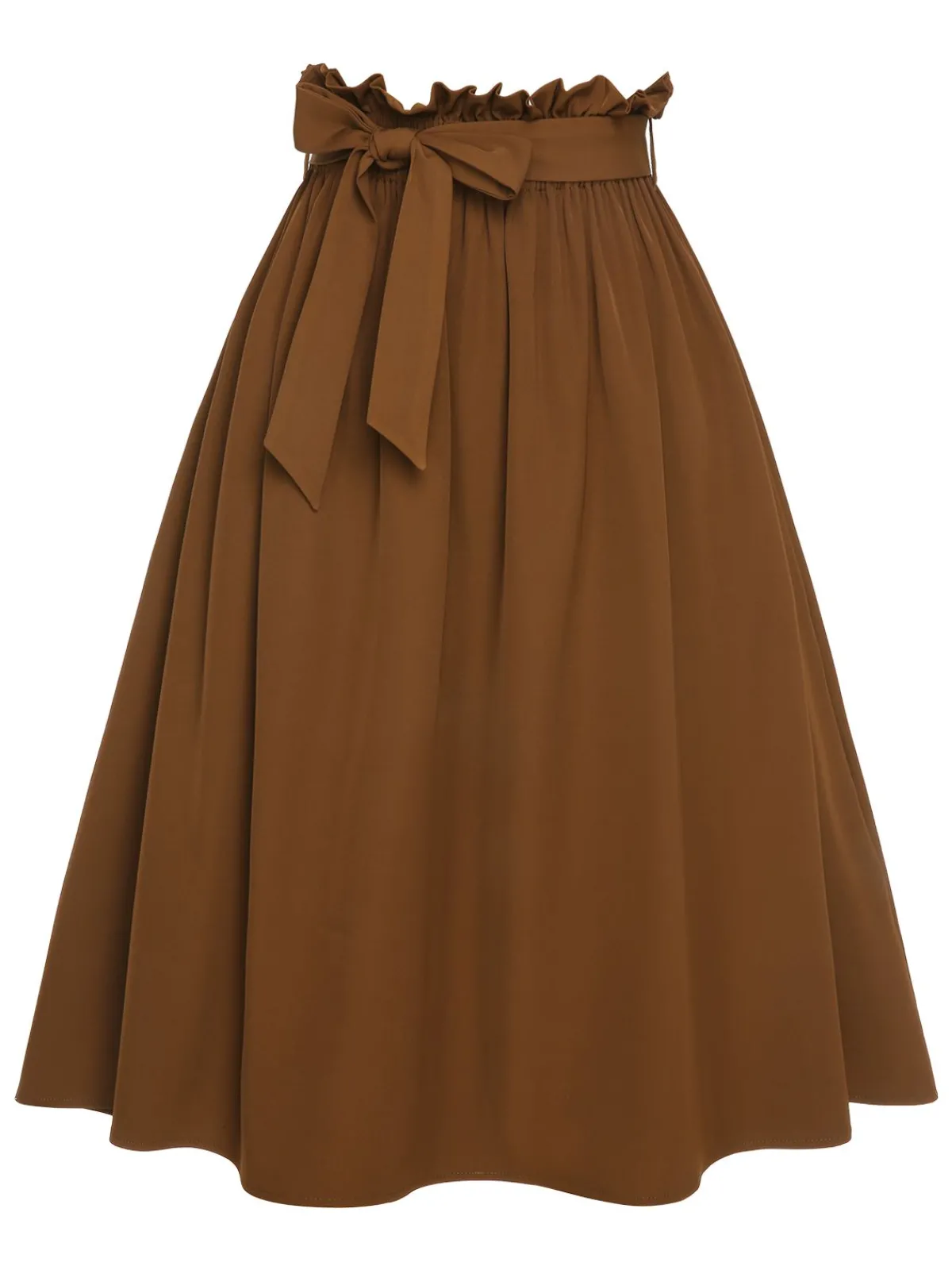 New Retro Stage 1950s Solid Elastic Waist Belt Skirt Brown