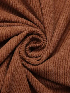 New Retro Stage 1940s Solid Lapel Belted Corduroy Dress Brown