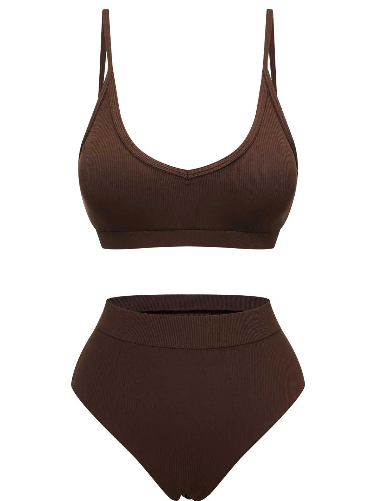 New Retro Stage 1950s Spaghetti Strap Solid Swimsuit Brown