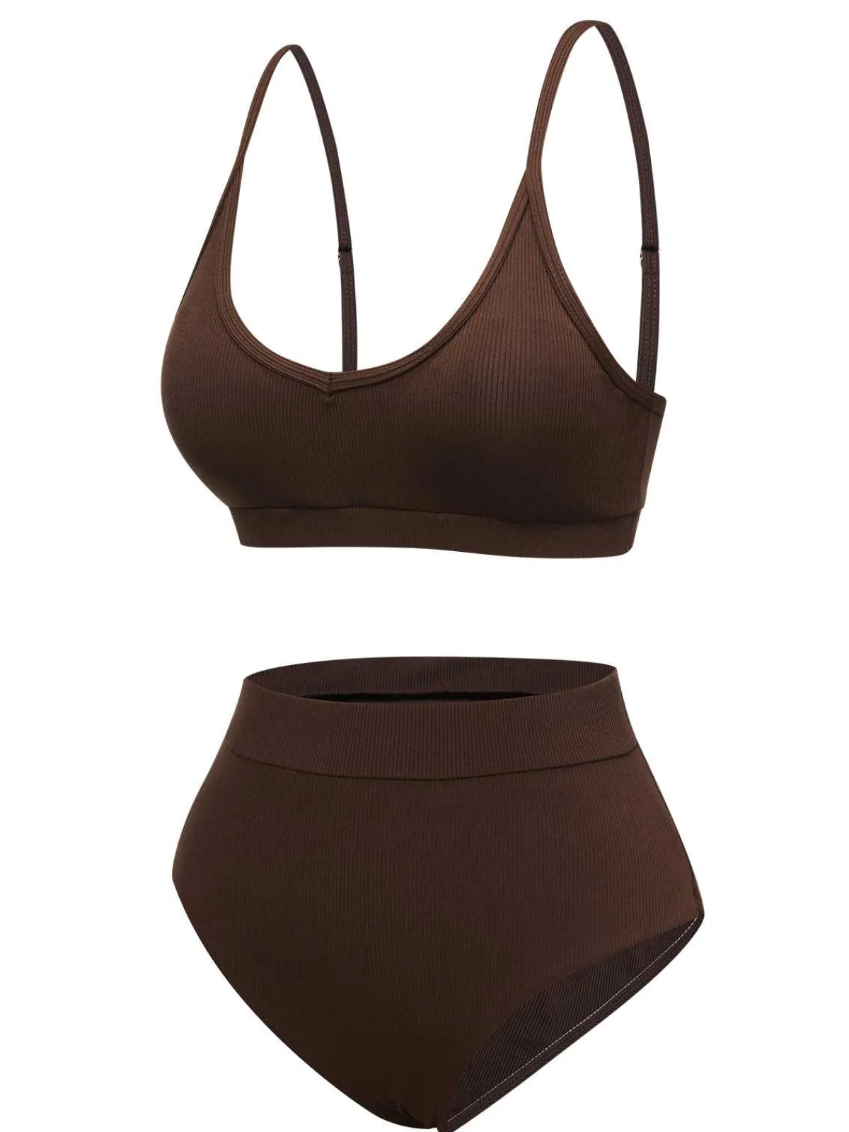 New Retro Stage 1950s Spaghetti Strap Solid Swimsuit Brown