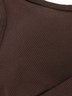 New Retro Stage 1950s Spaghetti Strap Solid Swimsuit Brown