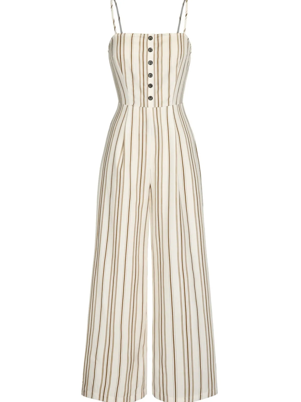 Sale Retro Stage 1930s Stripes Spaghetti Straps Jumpsuit Brown