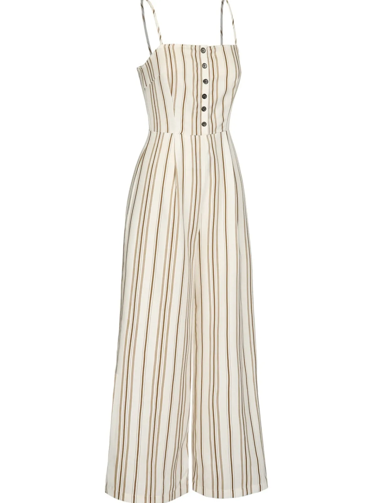 Sale Retro Stage 1930s Stripes Spaghetti Straps Jumpsuit Brown