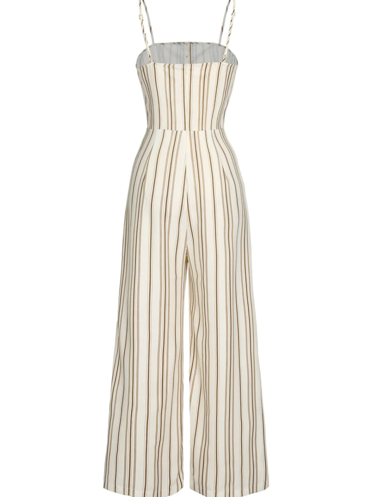 Sale Retro Stage 1930s Stripes Spaghetti Straps Jumpsuit Brown