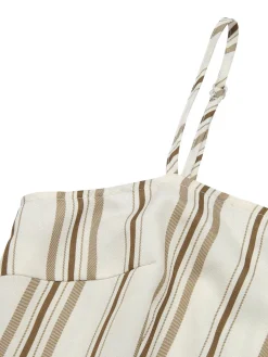 Sale Retro Stage 1930s Stripes Spaghetti Straps Jumpsuit Brown