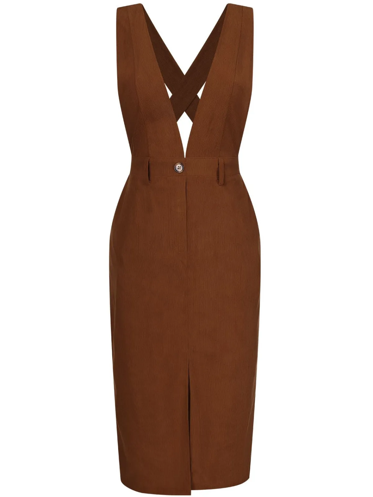 Hot Retro Stage 1960s V-Neck Cross-Back Pinafore Dress Brown