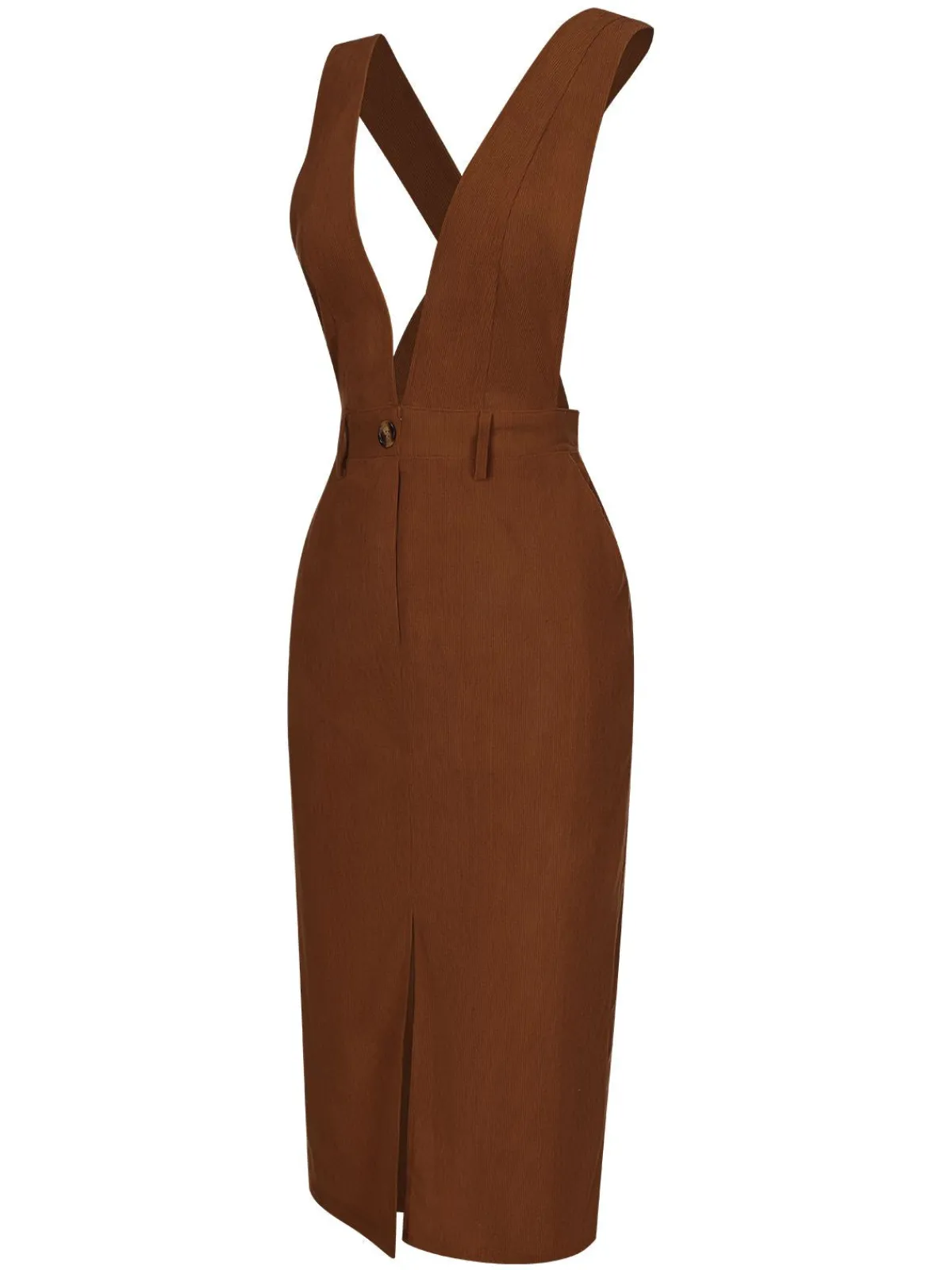 Hot Retro Stage 1960s V-Neck Cross-Back Pinafore Dress Brown