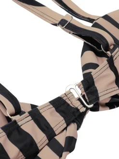 New Retro Stage Zebra Print Cutout One-Piece Swimsuit Brown