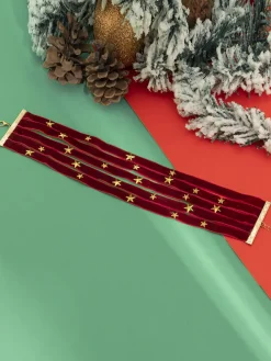 Discount Retro Stage Burgundy Christmas Star Wide Velvet Necklace