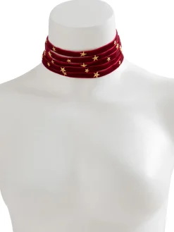 Discount Retro Stage Burgundy Christmas Star Wide Velvet Necklace