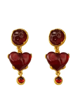 Discount Retro Stage Burgundy Heart Resin Vintage Earrings