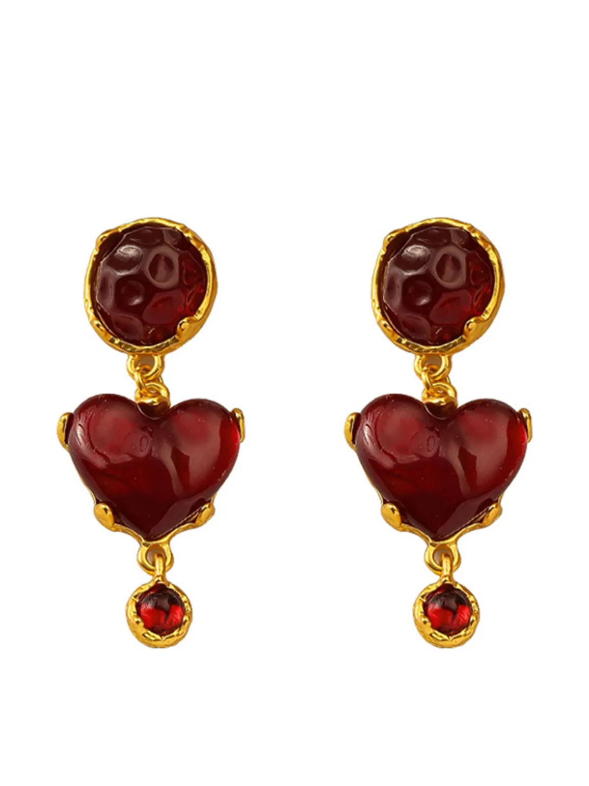 Discount Retro Stage Burgundy Heart Resin Vintage Earrings