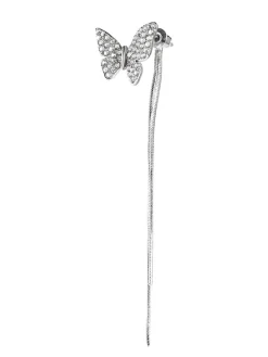 Hot Retro Stage Butterfly Diamond Pearl Asymmetric Earrings