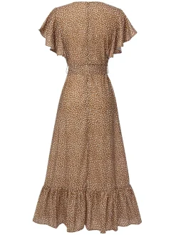 Fashion Retro Stage 1940s Polka Dots Ruffles Dress Camel Color
