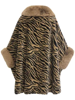 Sale Retro Stage Camel 1970s Fur Tiger Stripe Cape Coat