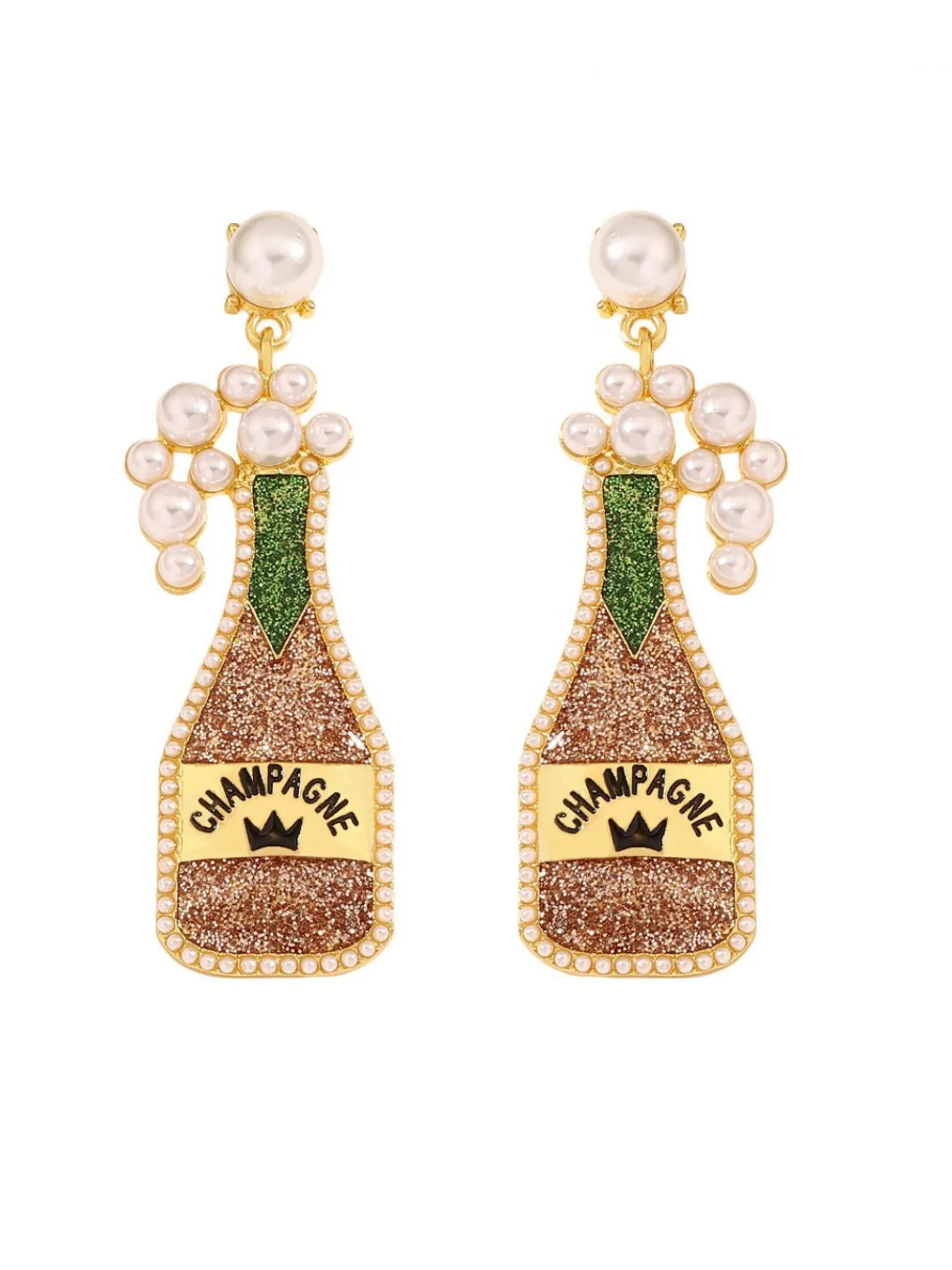 Fashion Retro Stage Carnival Champagne Bottle Pearl Earrings