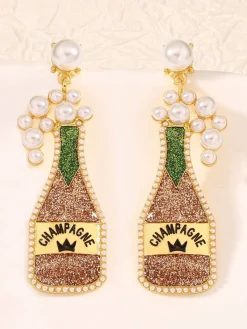 Fashion Retro Stage Carnival Champagne Bottle Pearl Earrings