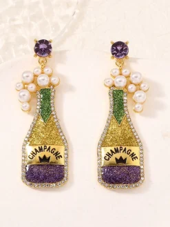 Fashion Retro Stage Carnival Champagne Bottle Pearl Earrings