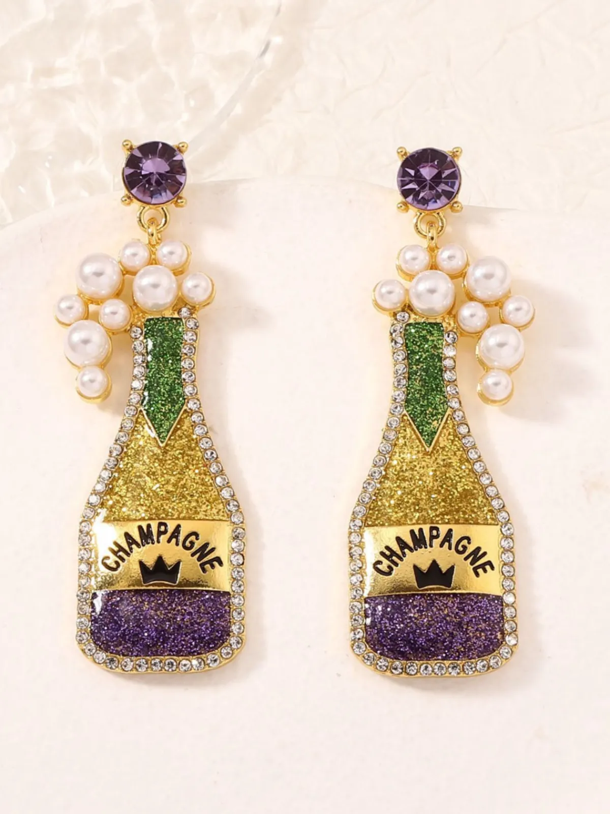 Fashion Retro Stage Carnival Champagne Bottle Pearl Earrings