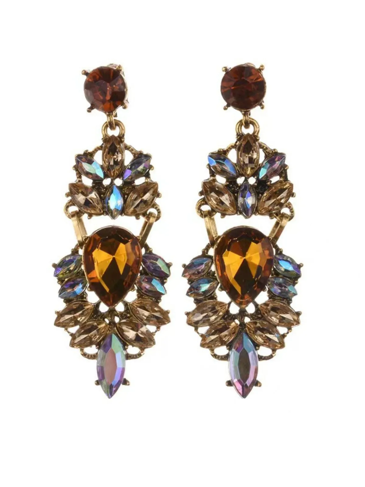 Clearance Retro Stage Champagne Alloy Vintage Rhinestone Earrings