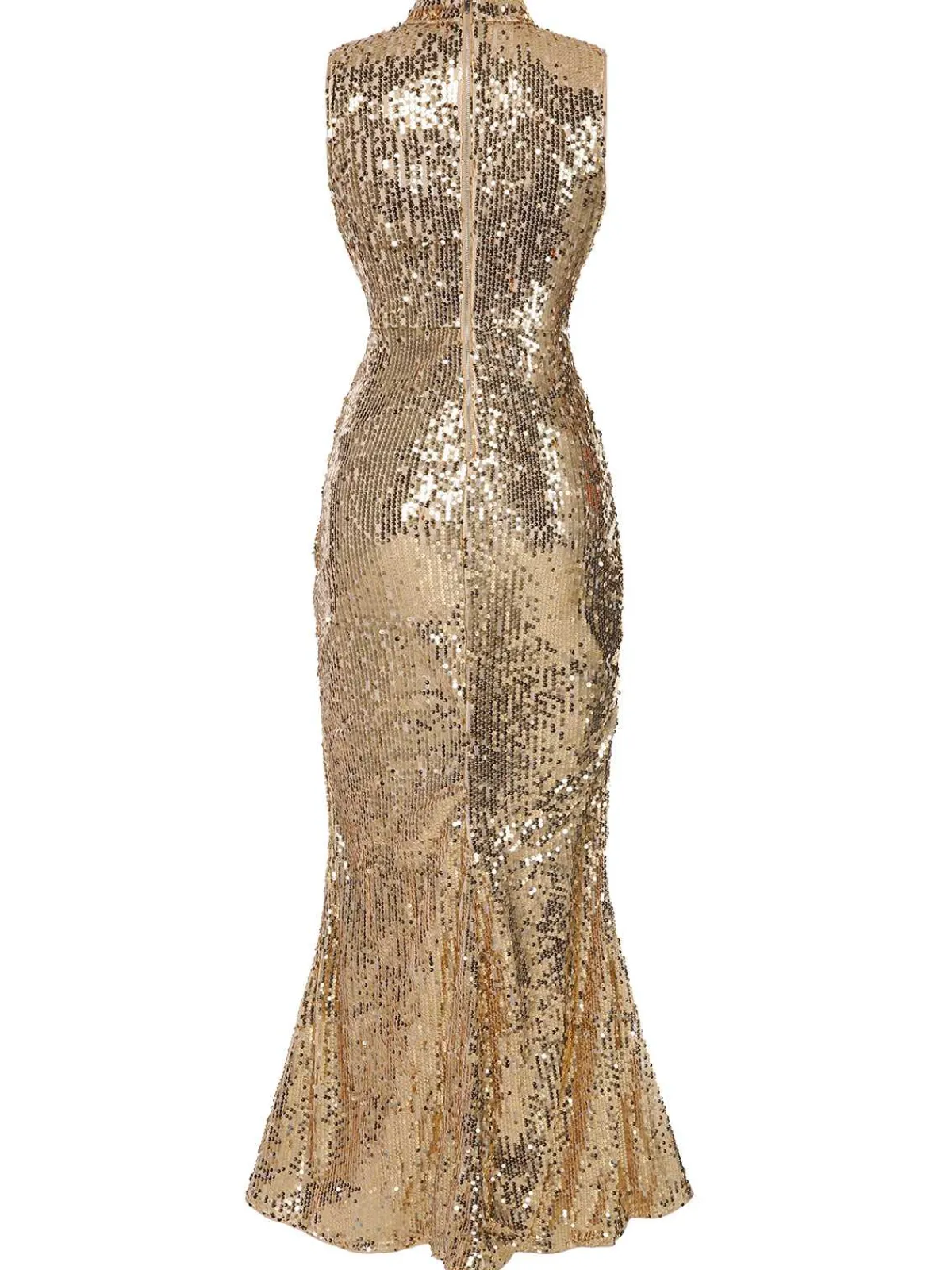 Fashion Retro Stage 1930s Keyhole Sequined Maxi Dress Champagne