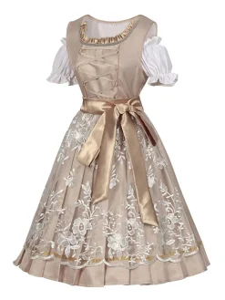 Fashion Retro Stage 1950s Puff Top & Floral Bow Dress Champagne