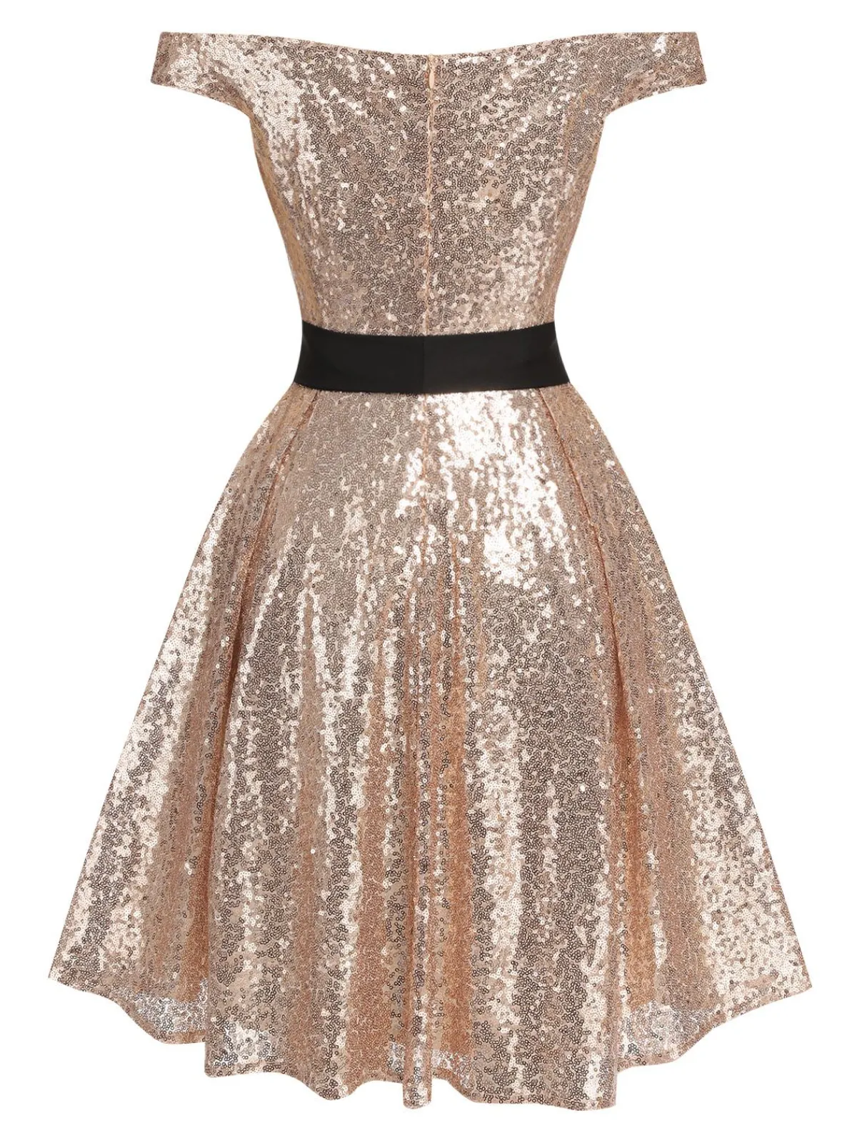 Fashion Retro Stage 1950s Sequined Off-shoulder Dress Champagne