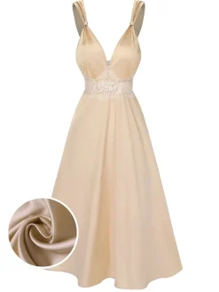 Outlet Retro Stage Champagne 1930s Solid Lace Satin Nightgown