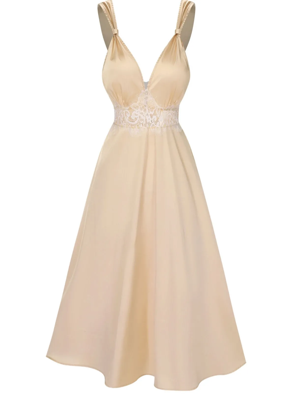 Outlet Retro Stage Champagne 1930s Solid Lace Satin Nightgown