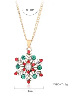 Online Retro Stage Christmas Alloy Diamond Snowflake Necklace Earring Set
