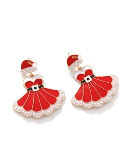 Hot Retro Stage Christmas Dress And Santa Hat Earrings