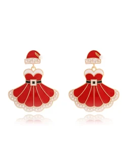 Hot Retro Stage Christmas Dress And Santa Hat Earrings