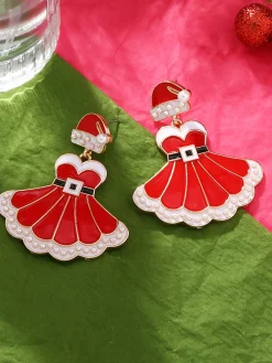 Hot Retro Stage Christmas Dress And Santa Hat Earrings