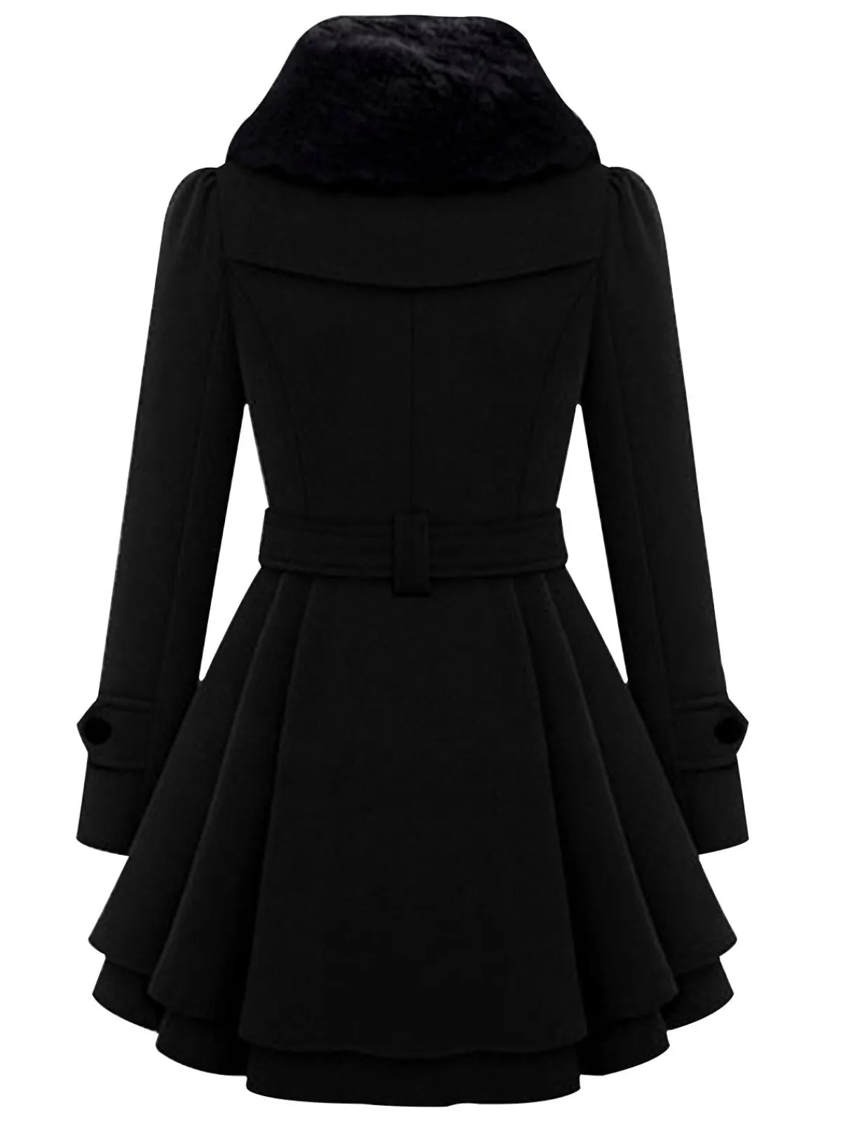 Best Retro Stage Christmas Fur Collar Waisted Woolen Coat