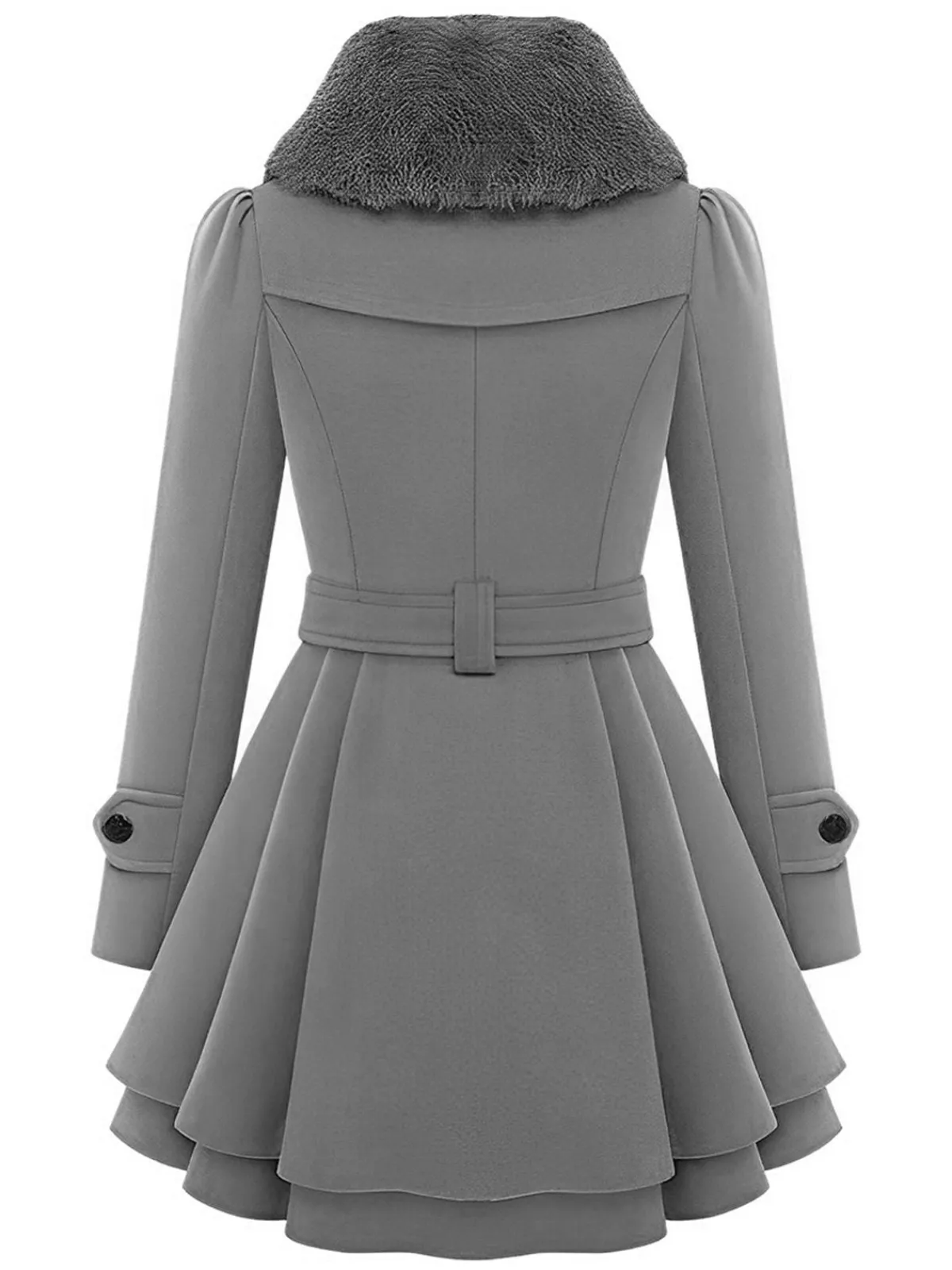 Best Retro Stage Christmas Fur Collar Waisted Woolen Coat