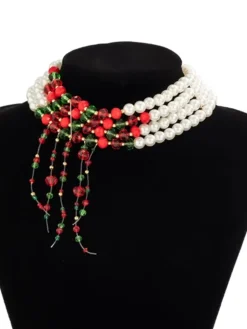 Fashion Retro Stage Christmas Multilayer Contrast Pearl Strand Necklace