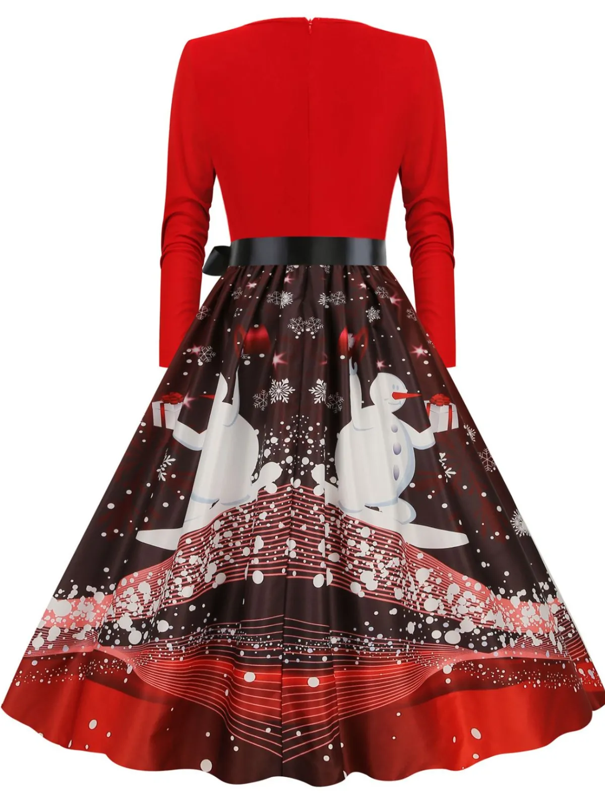 Online Retro Stage Christmas 1950s V-Neck Long Sleeve Patchwork Dress
