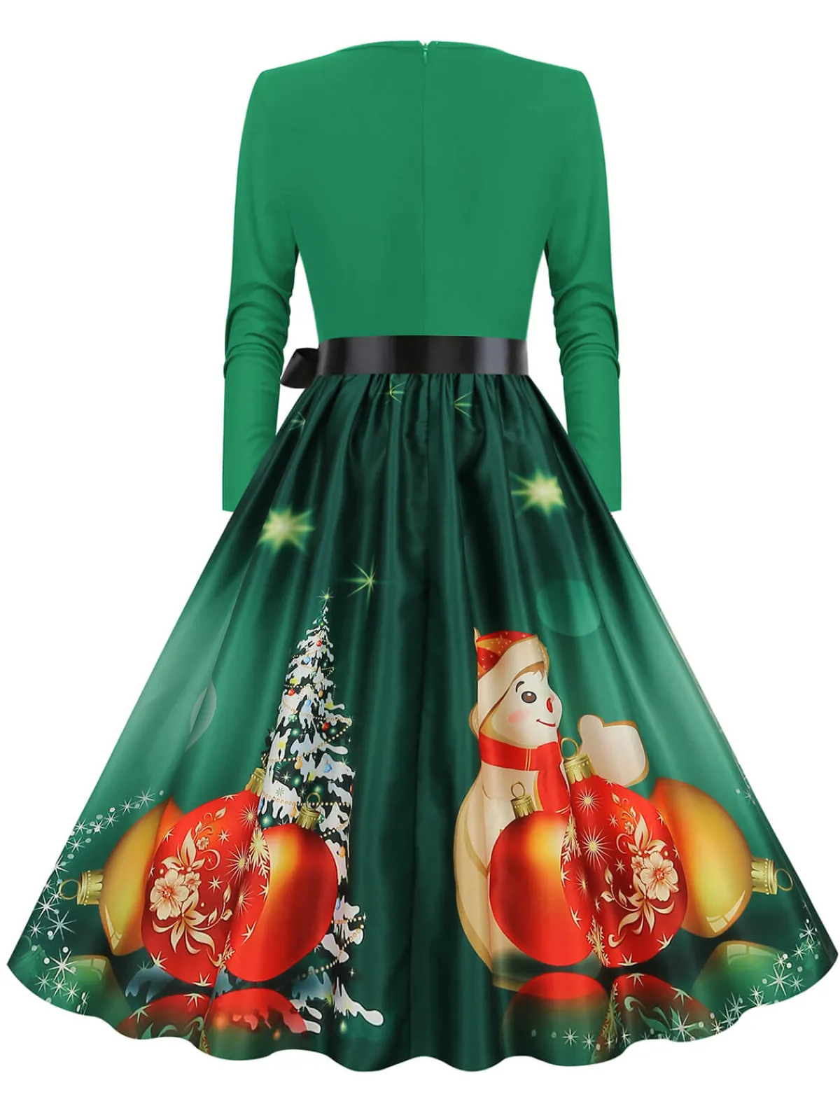 Online Retro Stage Christmas 1950s V-Neck Long Sleeve Patchwork Dress
