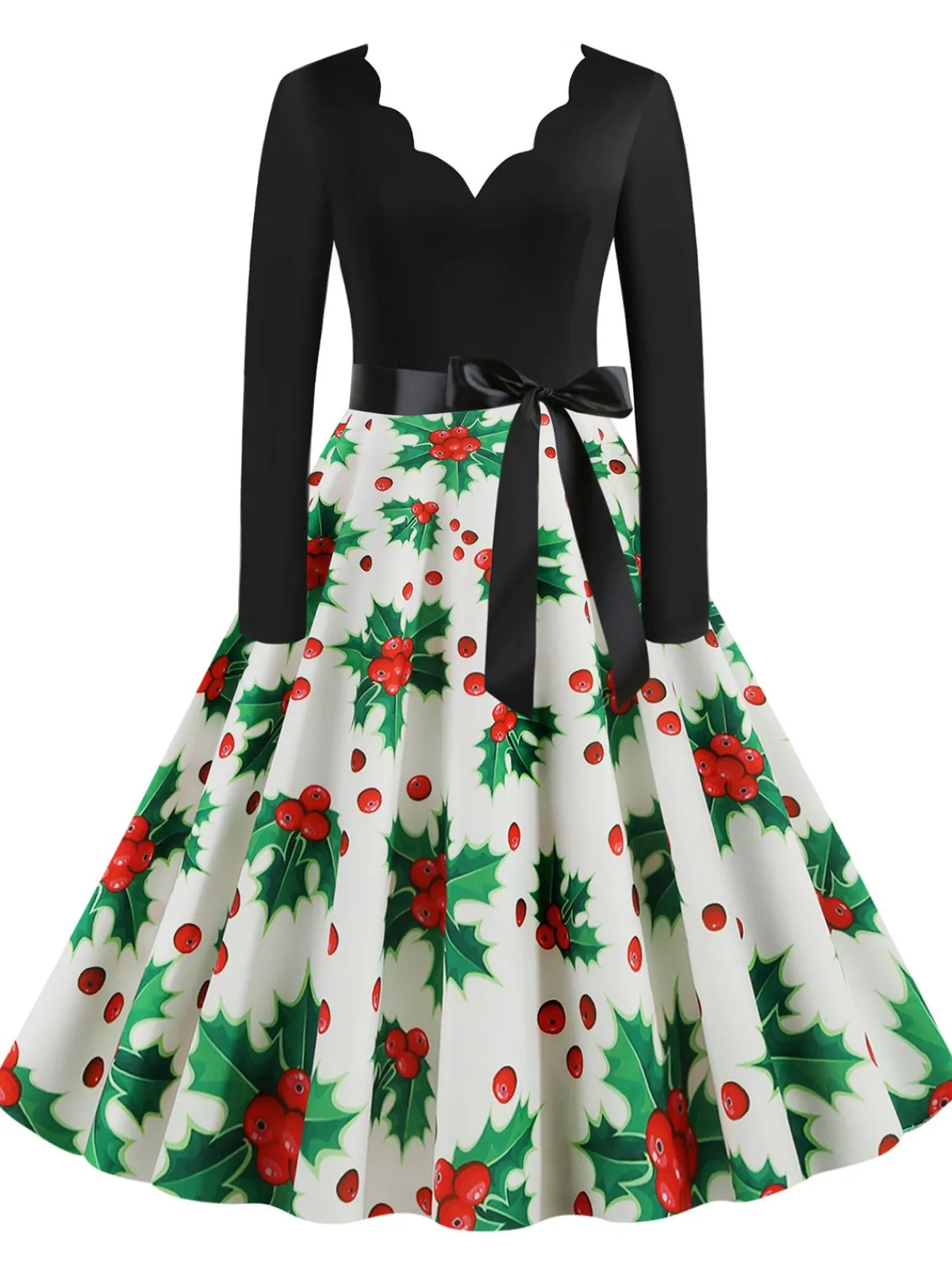 Best Retro Stage Christmas 1950s V-Neck Patchwork Swing Dress