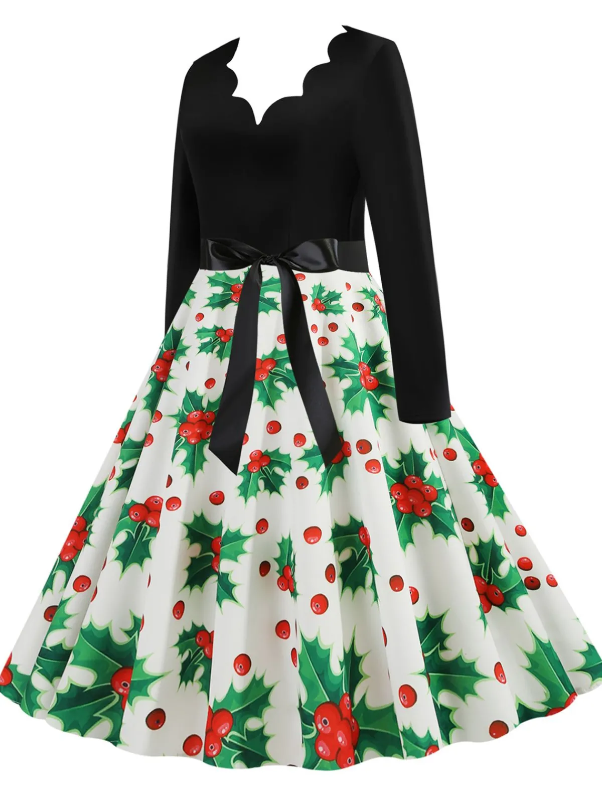 Best Retro Stage Christmas 1950s V-Neck Patchwork Swing Dress