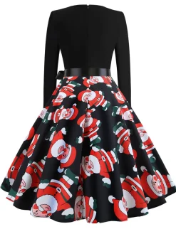 Best Retro Stage Christmas 1950s V-Neck Patchwork Swing Dress