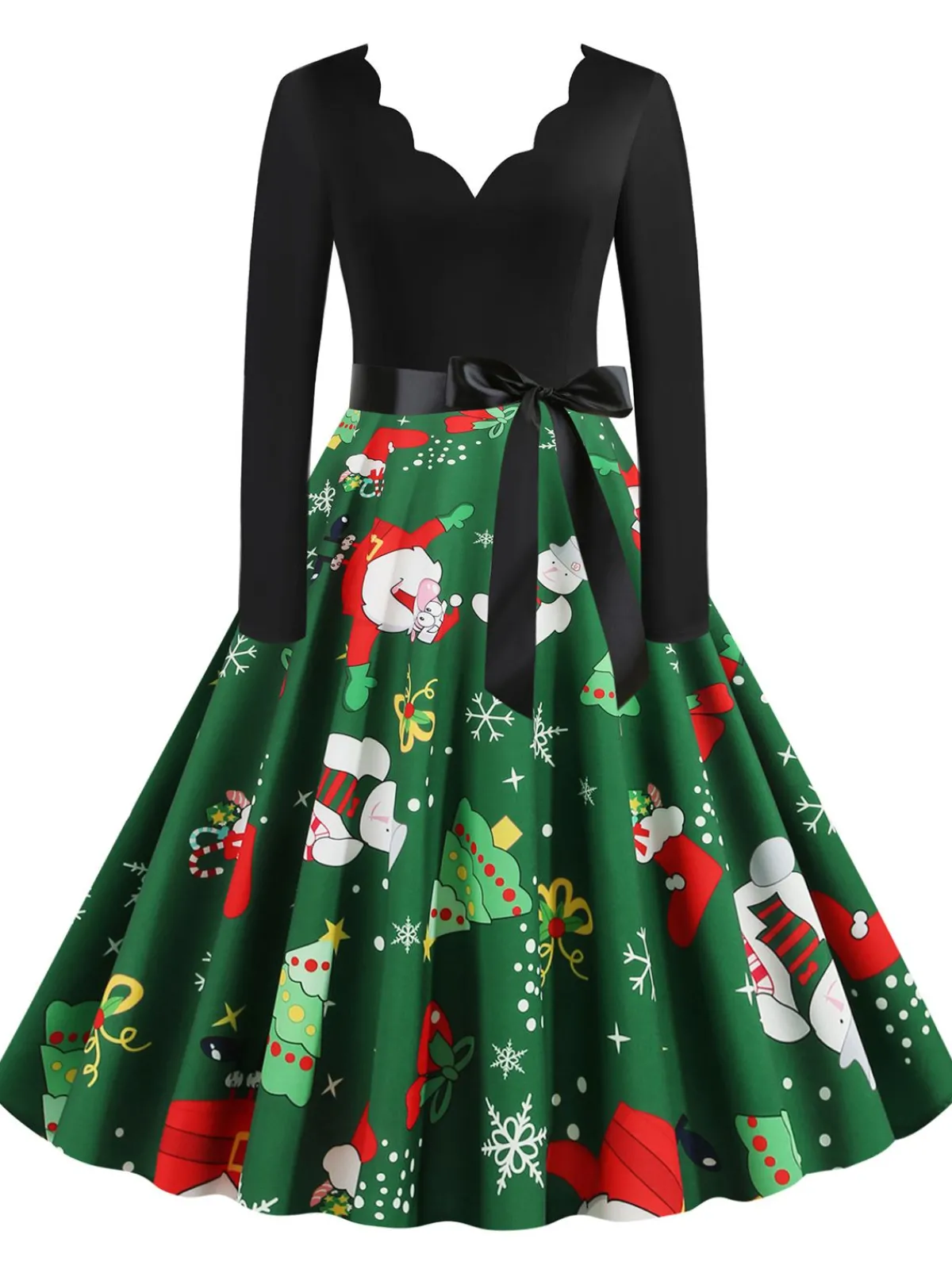 Best Retro Stage Christmas 1950s V-Neck Patchwork Swing Dress