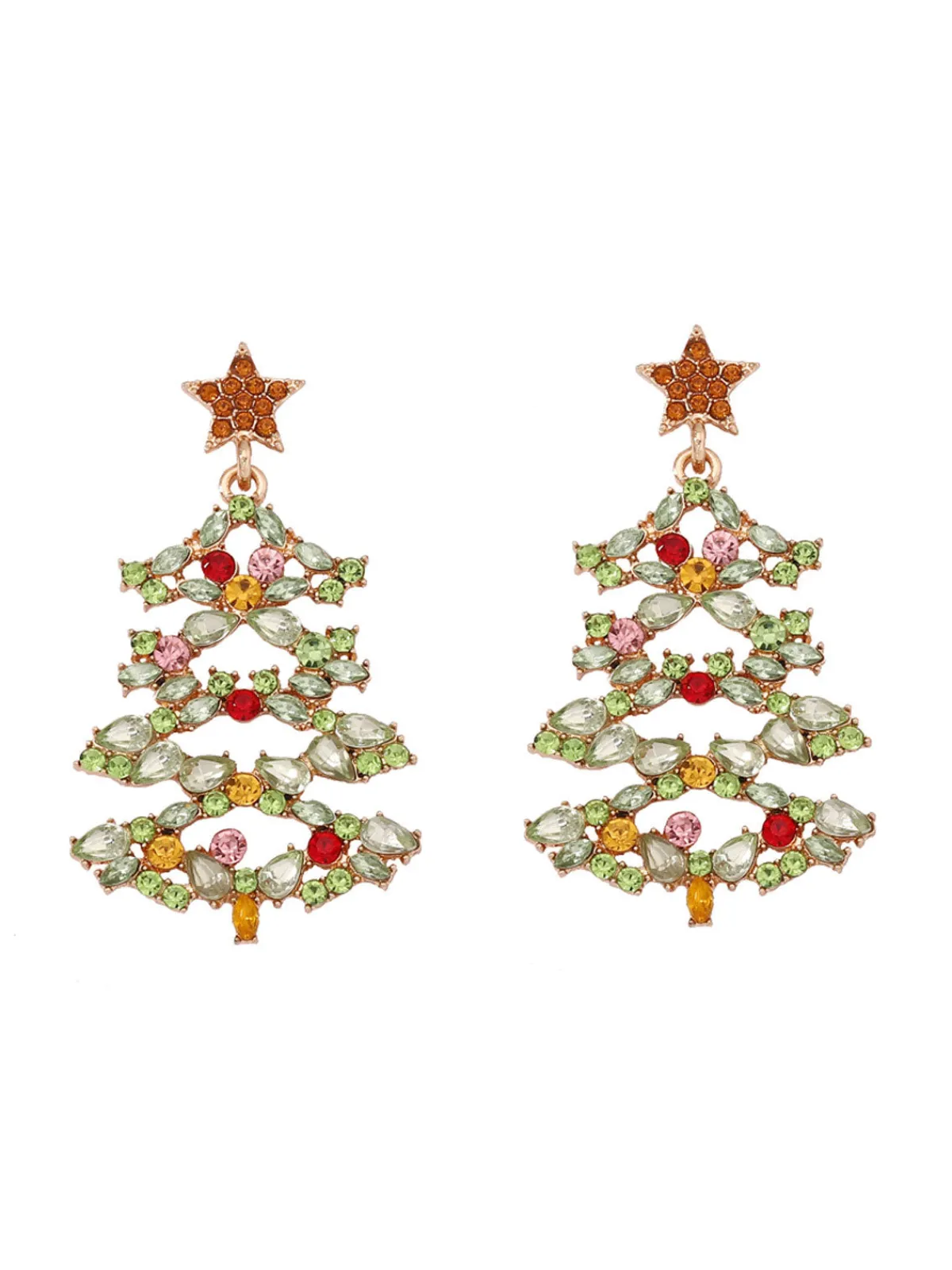 Online Retro Stage Christmas Tree Alloy Inlaid Diamond Earrings